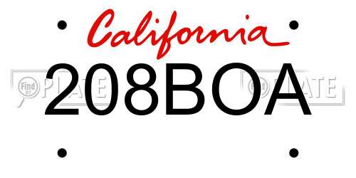 208BOA California License Plate