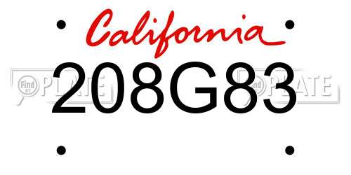 208G83 California License Plate
