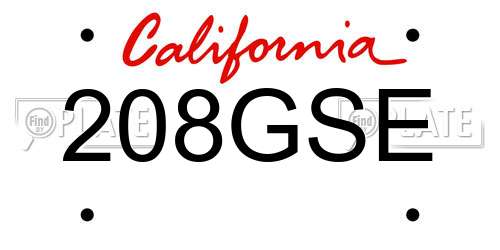 208GSE California License Plate