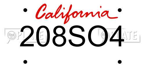 208SO4 California License Plate