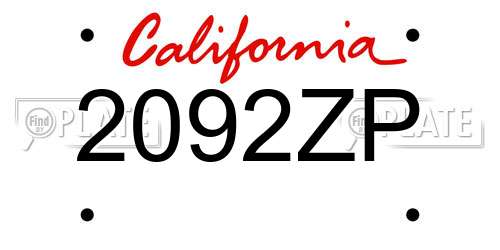 2092ZP California License Plate