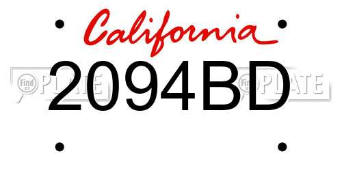 2094BD California License Plate