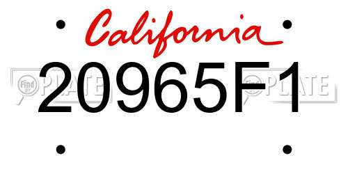 20965F1 California License Plate