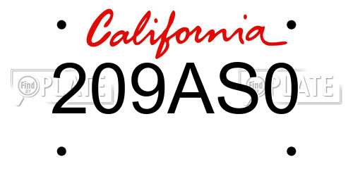 209AS0 California License Plate
