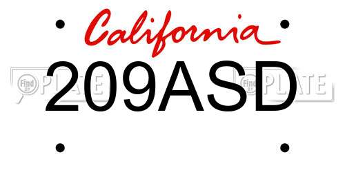 209ASD California License Plate