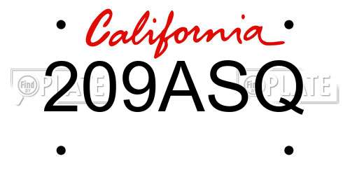 209ASQ California License Plate