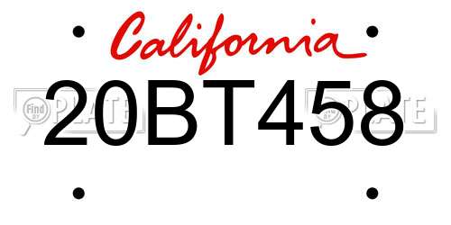 20BT458 California License Plate