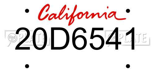 20D6541 California License Plate