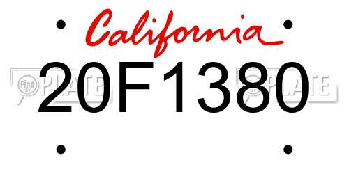 20F1380 California License Plate