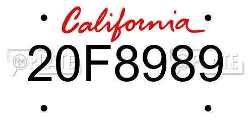 20F8989 California License Plate