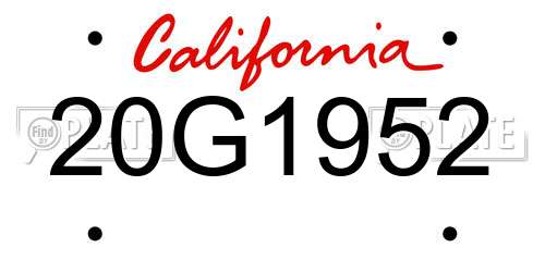 20G1952 California License Plate