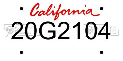 20G2104 California License Plate