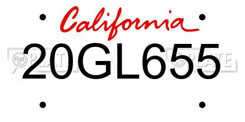 20GL655 California License Plate