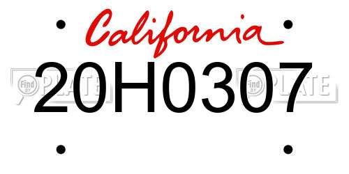 20H0307 California License Plate