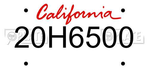 20H6500 California License Plate