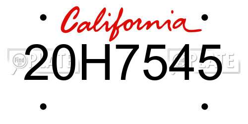20H7545 California License Plate