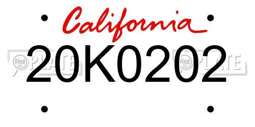 20K0202 California License Plate