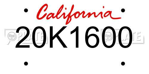 20K1600 California License Plate