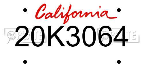 20K3064 California License Plate