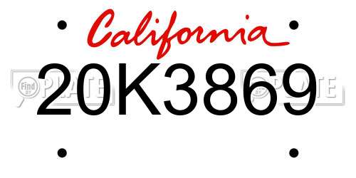 20K3869 California License Plate