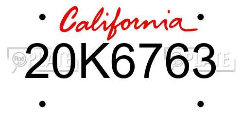 20K6763 California License Plate