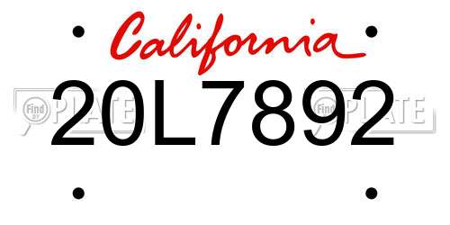 20L7892 California License Plate