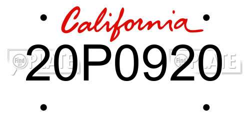 20P0920 California License Plate