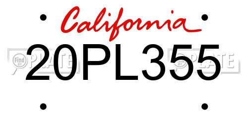20PL355 California License Plate