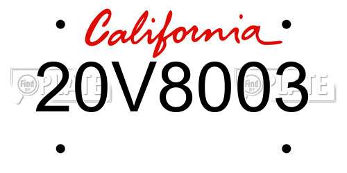 20V8003 California License Plate