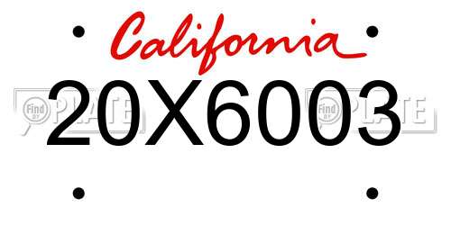 20X6003 California License Plate