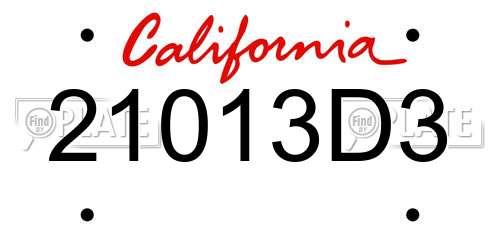 21013D3 California License Plate