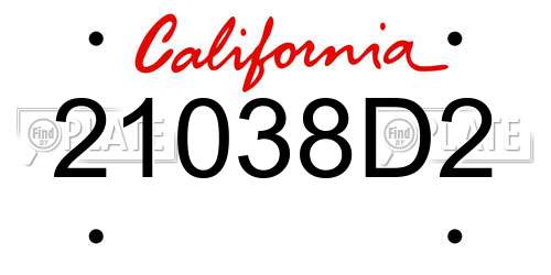 21038D2 California License Plate