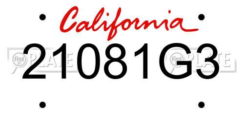21081G3 California License Plate
