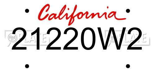21220W2 California License Plate