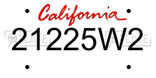 21225W2 California License Plate