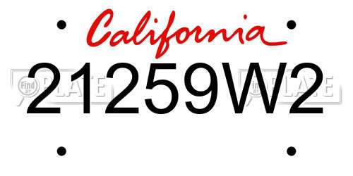 21259W2 California License Plate