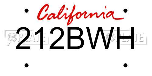 212BWH California License Plate