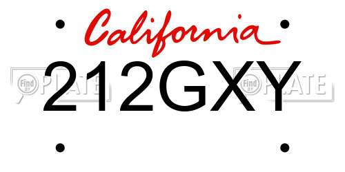 212GXY California License Plate