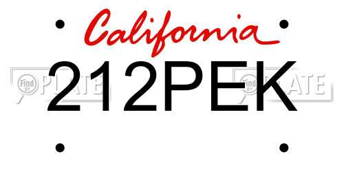 212PEK California License Plate