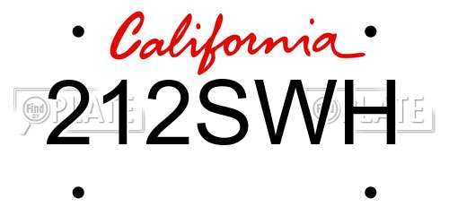 212SWH California License Plate