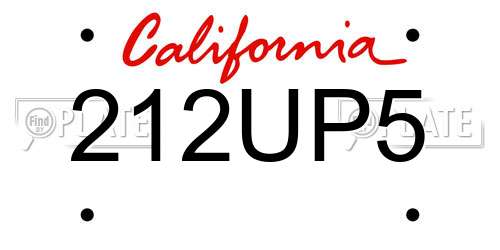 212UP5 California License Plate