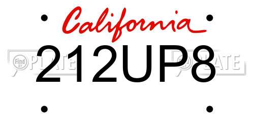 212UP8 California License Plate