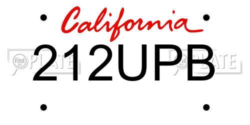 212UPB California License Plate