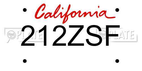 212ZSF California License Plate