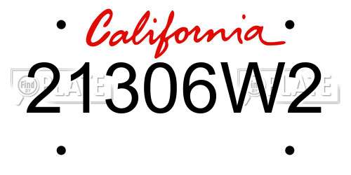 21306W2 California License Plate