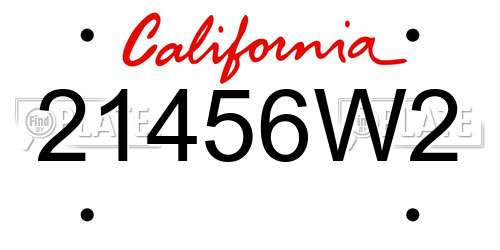 21456W2 California License Plate