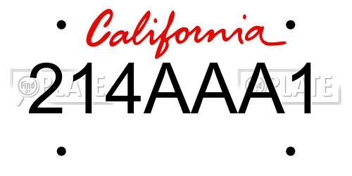 214AAA1 California License Plate