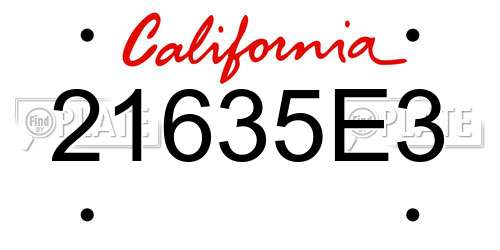 21635E3 California License Plate