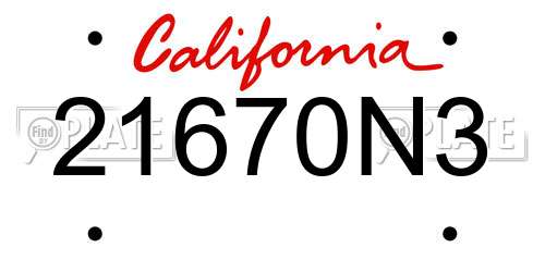 21670N3 California License Plate