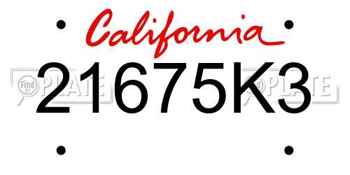21675K3 California License Plate